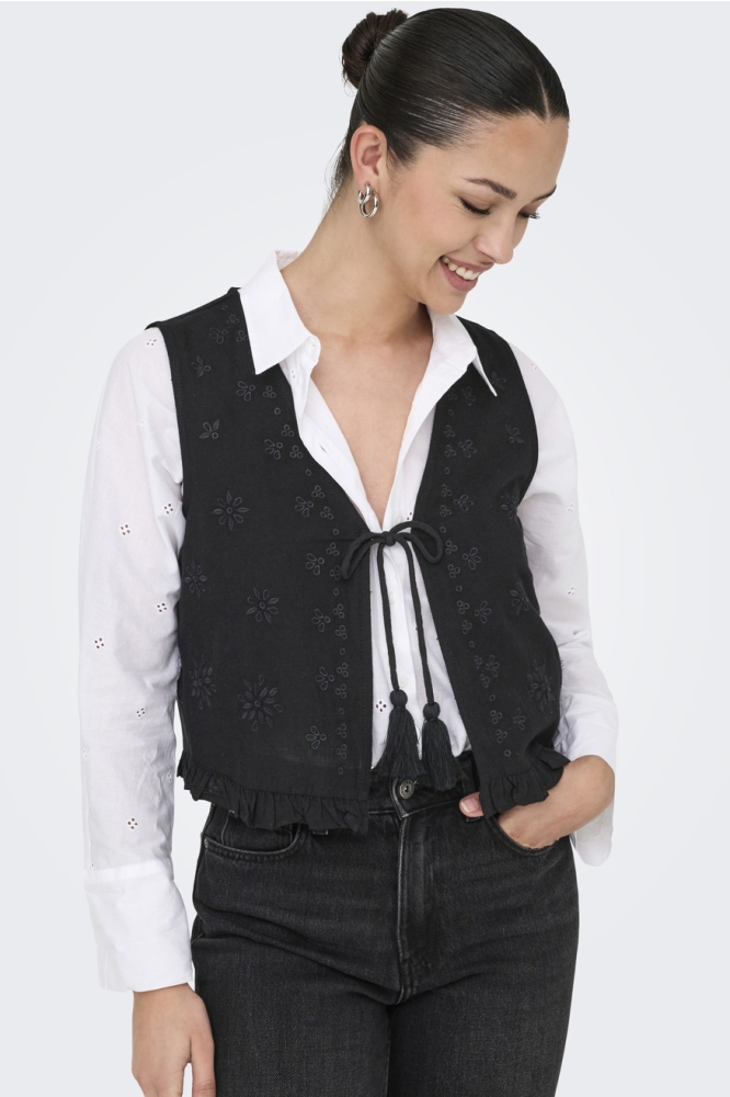 ONLJAKIRI LINEN S/L EMB VEST PTM 15346503 BLACK
